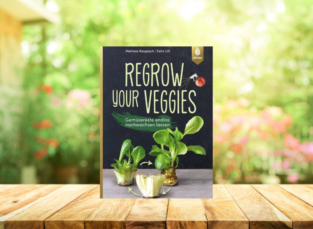 Buch Regrow your veggies auf Holztisch