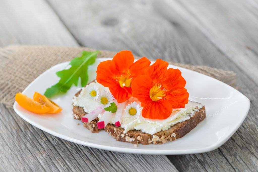 Kapuzinerkresse auf Brot