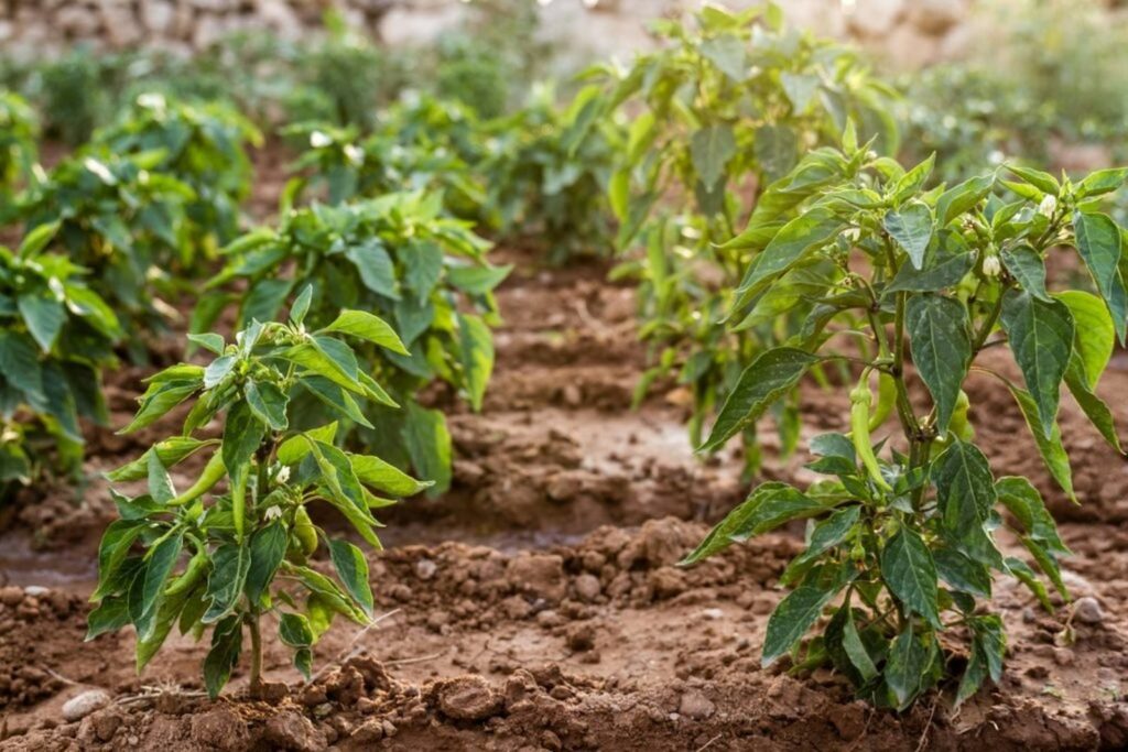 Chili-Pflanzen im Beet