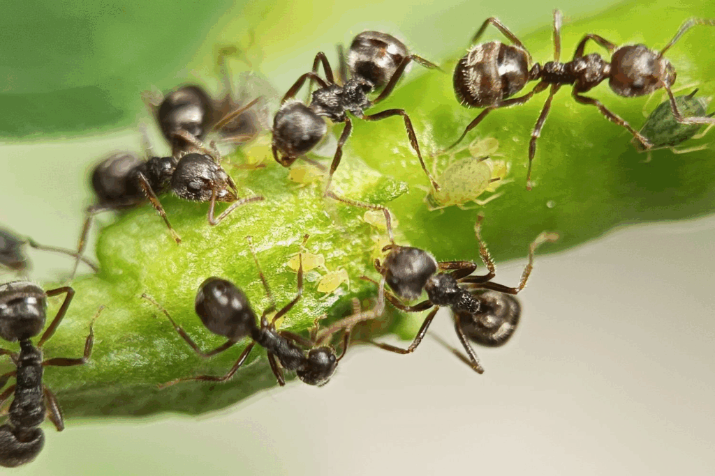 Invasive Ameisen mit Blattläusen